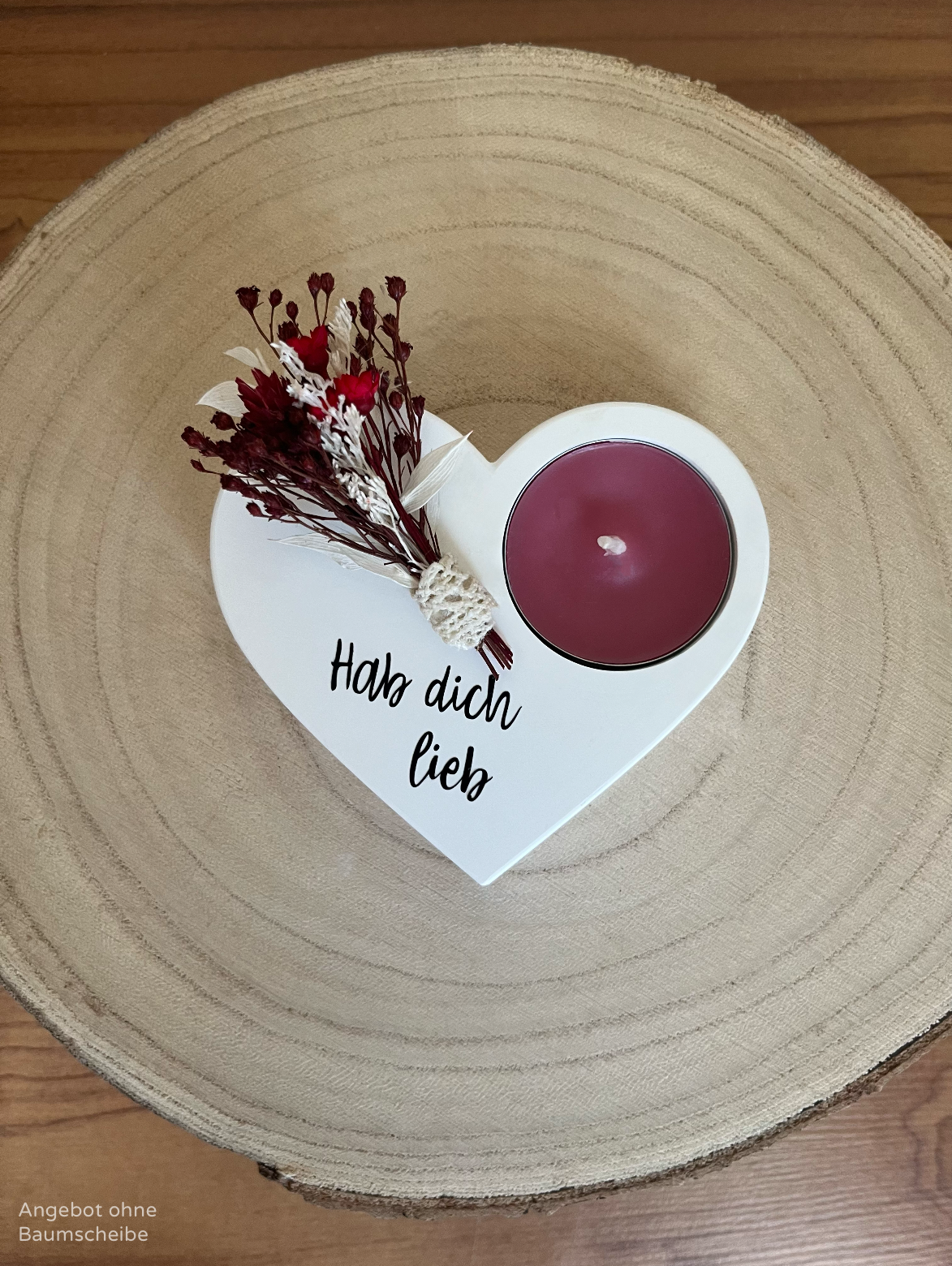 Herz für Teelicht mit Blumen und Band