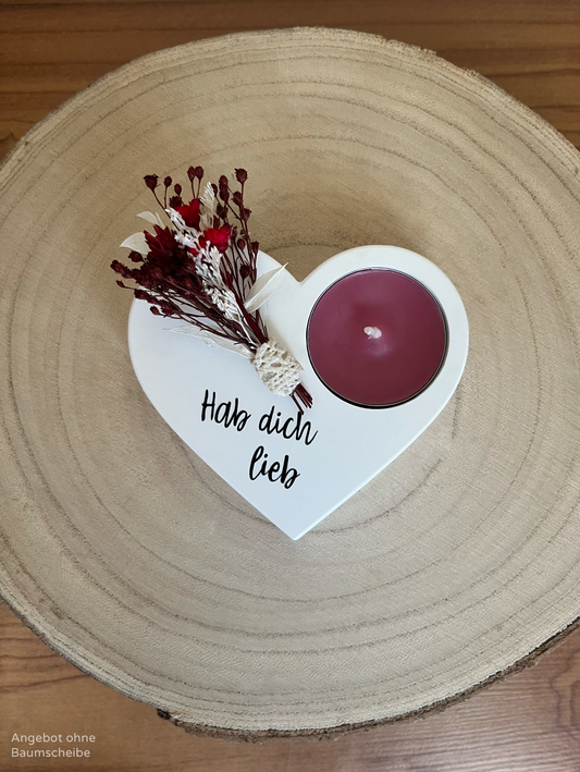 Herz für Teelicht mit Blumen und Band