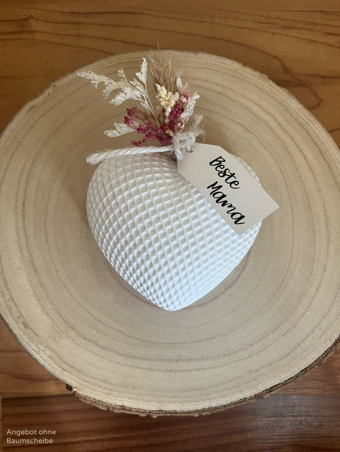 Rautenherz groß mit Band, Blumen und Textanhänger