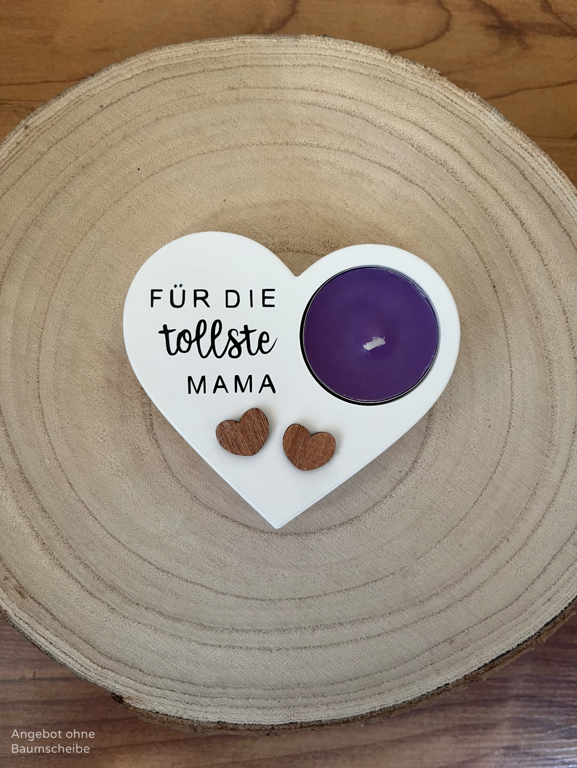 Herz für Teelicht mit Holzherzchen