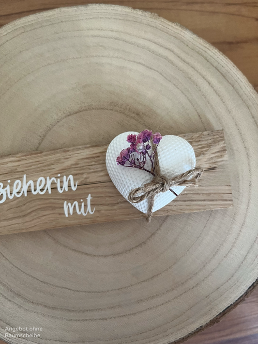 Rautenherz klein mit Klötzchenleiste, Kordel und Blumenelement