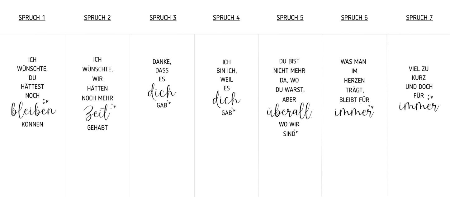 Trauerholzrahmen, Herzen mit Foto und Name, Spruch auf Transparentpapier und LED-Lichterkette