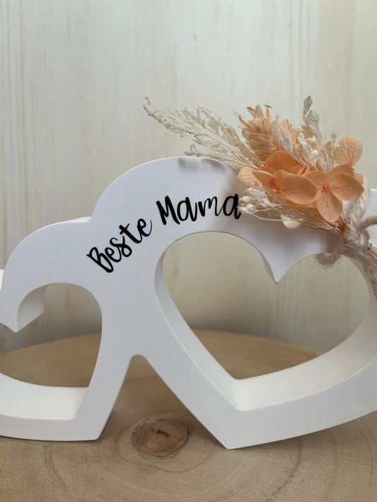 Doppelherz mit Blumen und Text