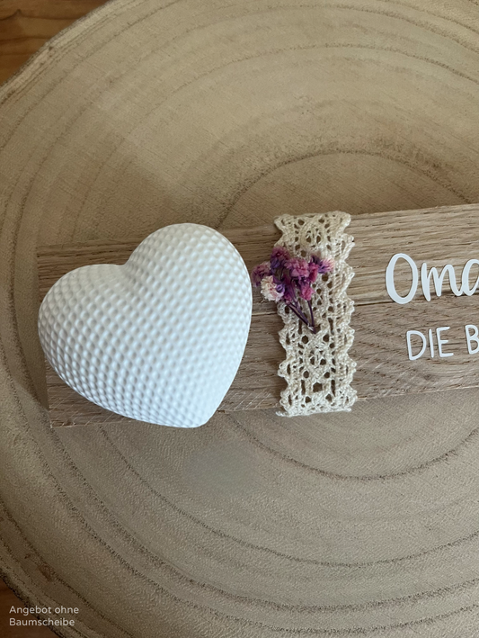 Rautenherz klein mit Klötzchenleiste, Dekorband und Blumenelement