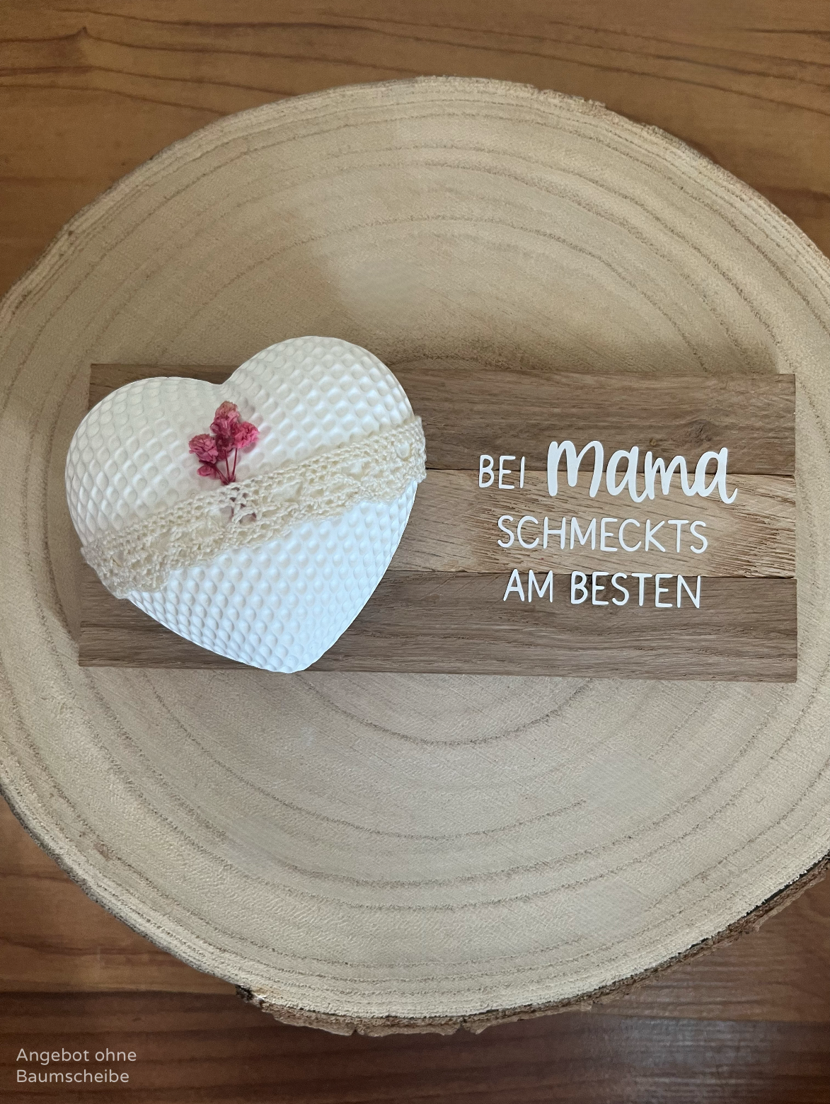 Rautenherz mittel mit Klötzchenleiste, Band und Blumenelement