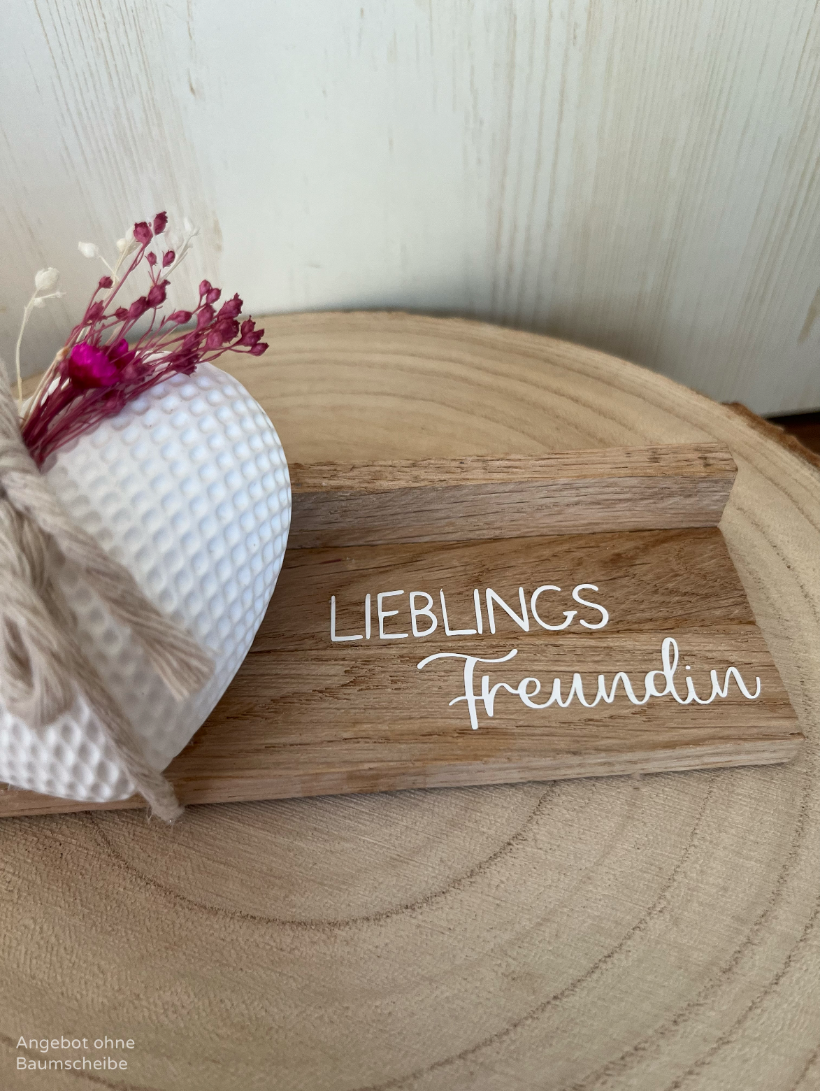 Rautenherz mittel mit Klötzchenleiste, Band und Blumen