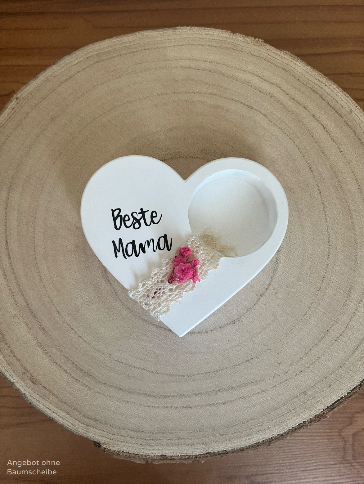 Herz für Teelicht mit Blumenelement und Band