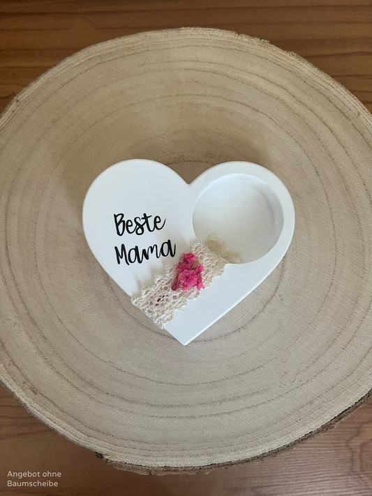 Herz für Teelicht mit Blumenelement und Band