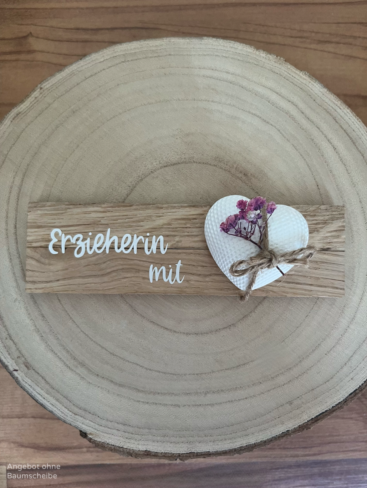 Rautenherz klein mit Klötzchenleiste, Kordel und Blumenelement