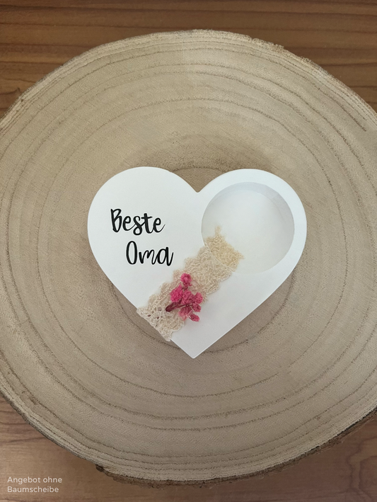 Herz für Teelicht mit Blumenelement und Band