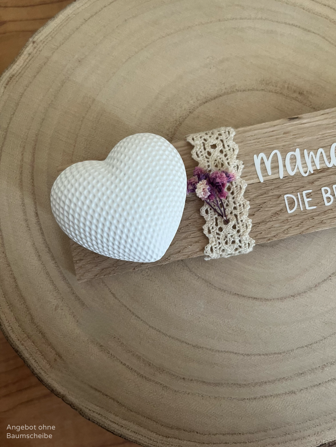 Rautenherz klein mit Klötzchenleiste, Dekorband und Blumenelement