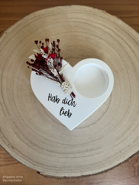 Herz für Teelicht mit Blumen und Band