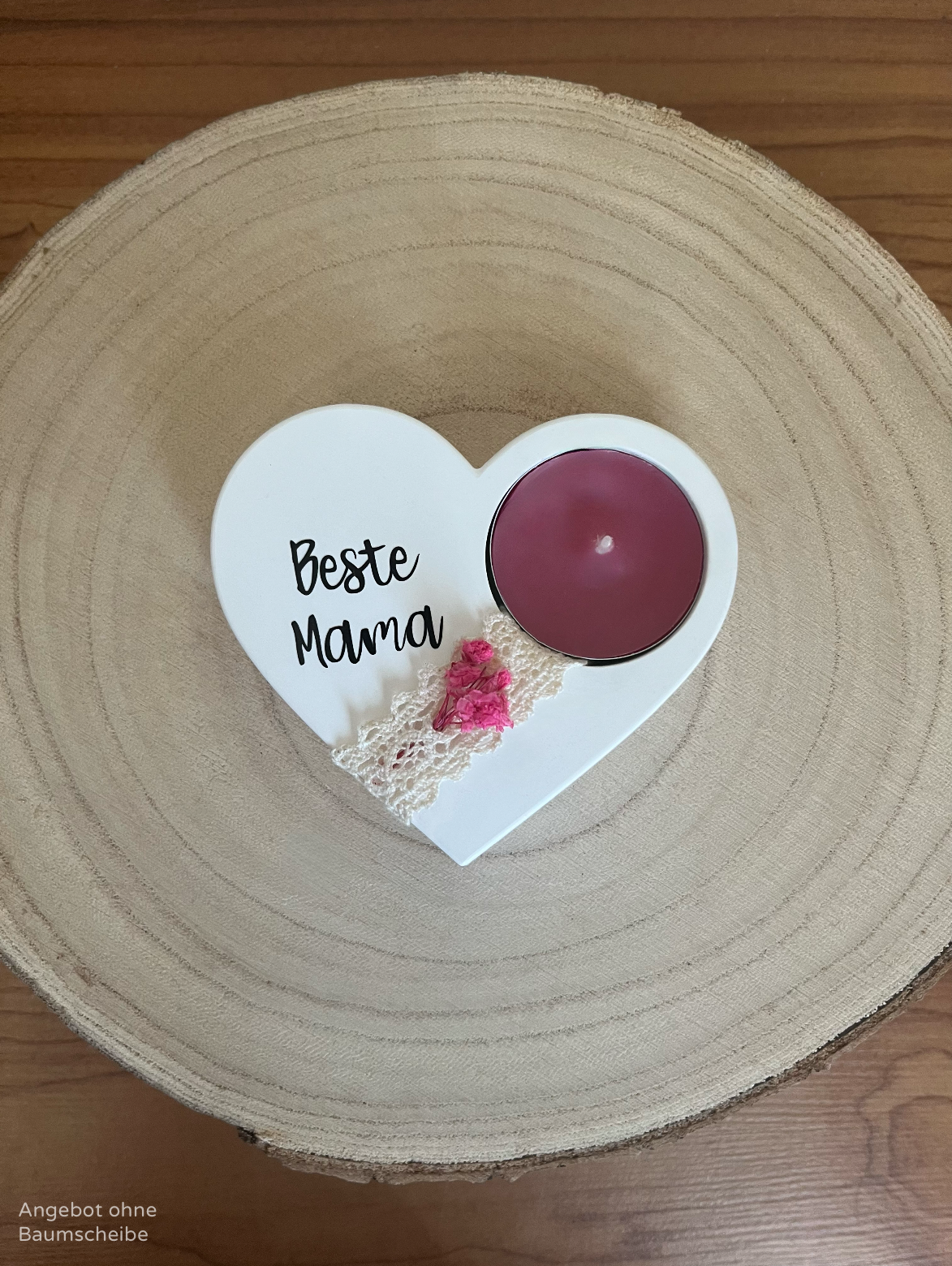 Herz für Teelicht mit Blumenelement und Band