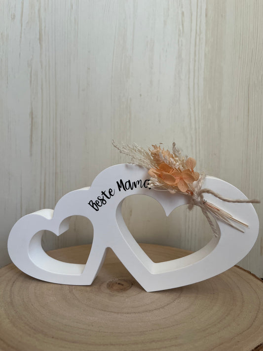 Doppelherz mit Blumen und Text