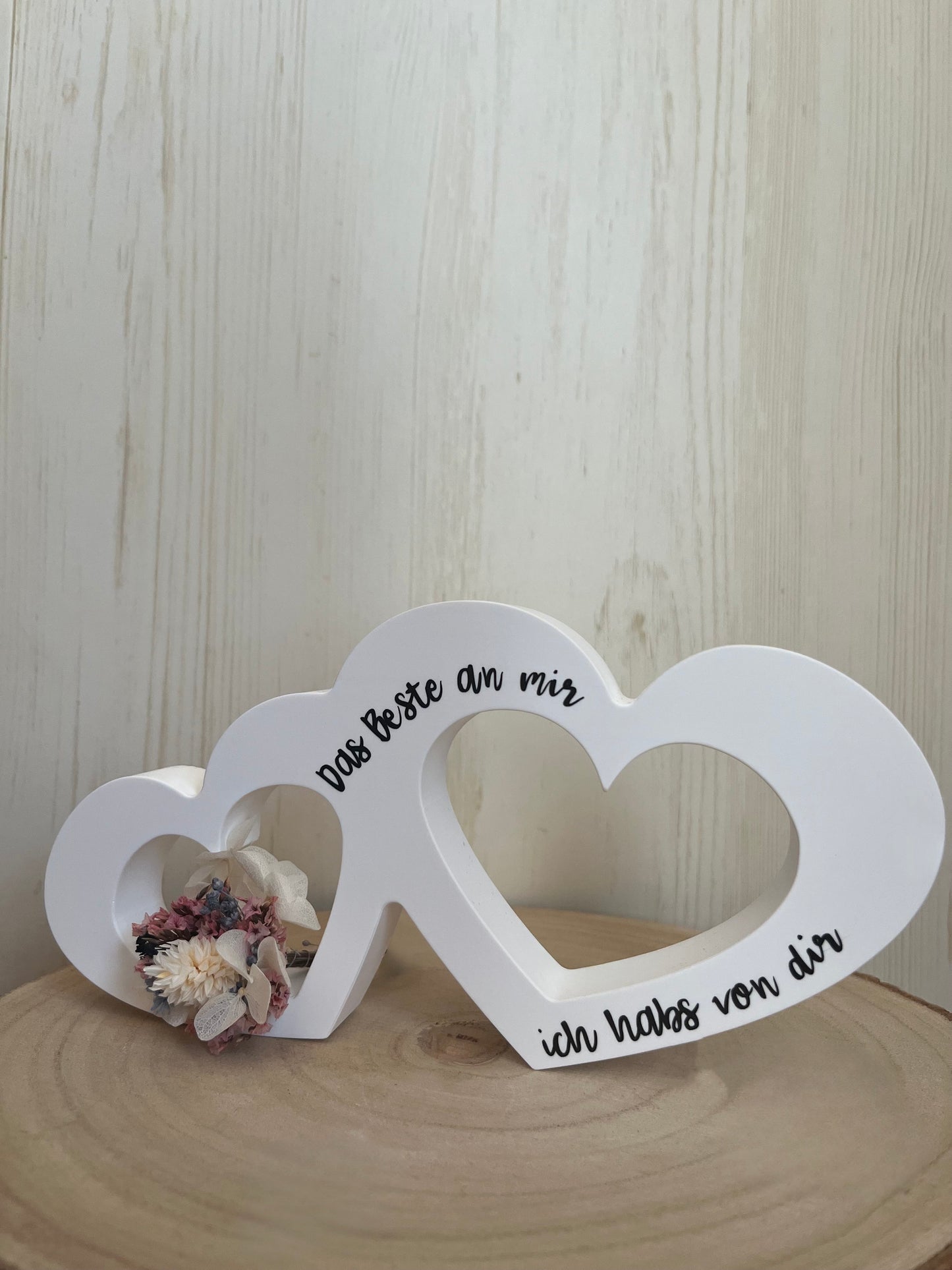 Doppelherz mit Blumen und Text