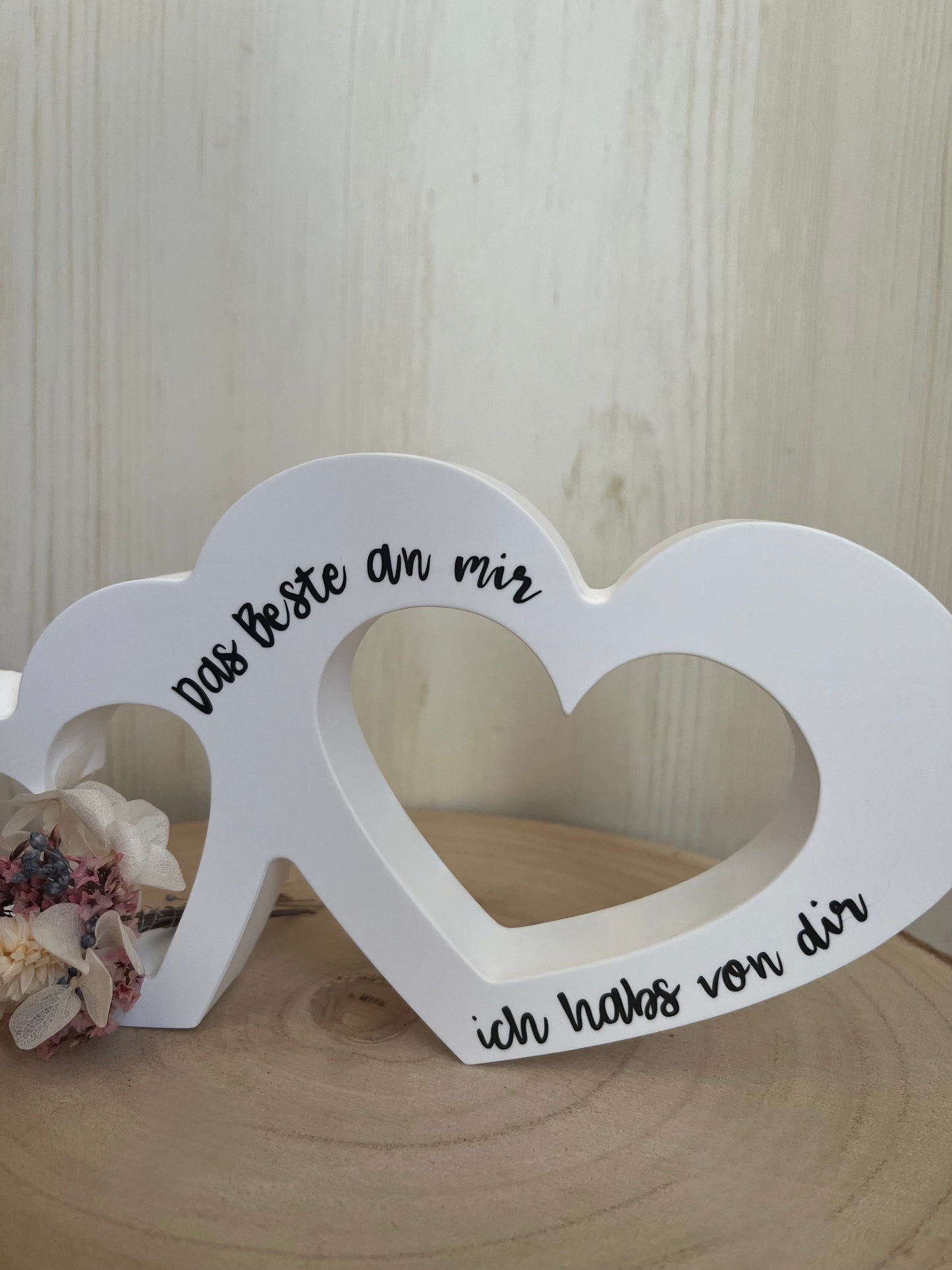 Doppelherz mit Blumen und Text