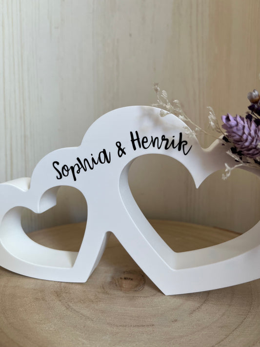 Doppelherz mit Blumen und Namen