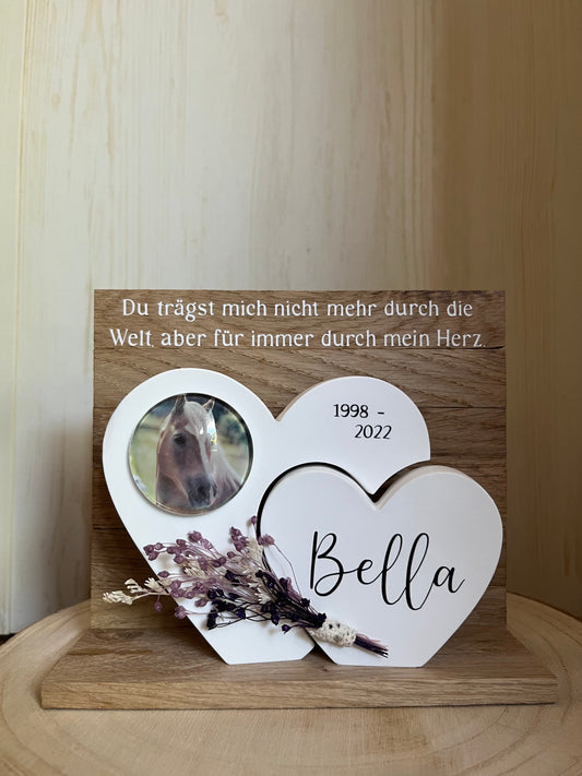 Herz mit Foto "Pferd", Klötzchenwand, Blumen und Text